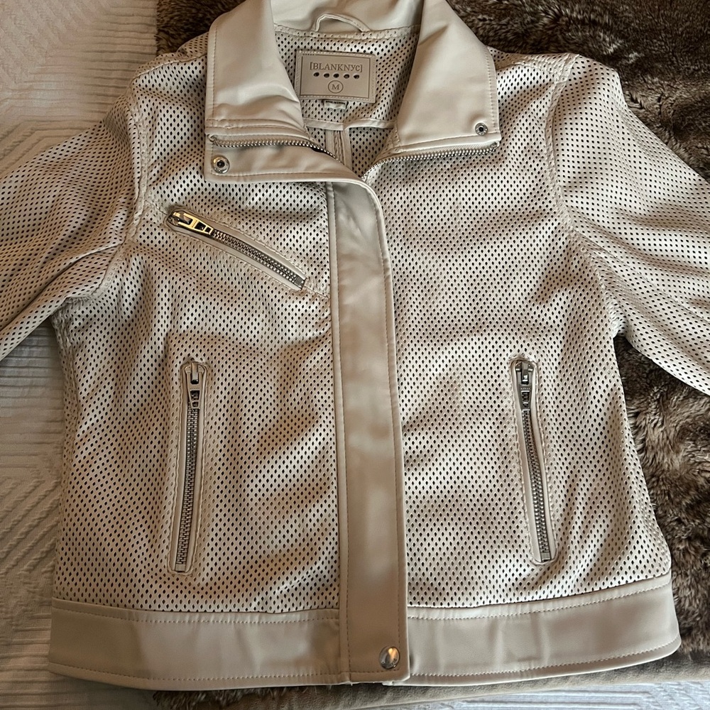 Blank NYC Cream Perforated Leather Jacket